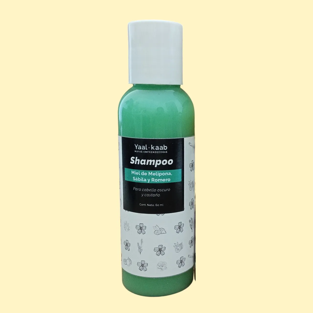 Shampoo liquido con miel melipona, sábila y romero 60 ml.