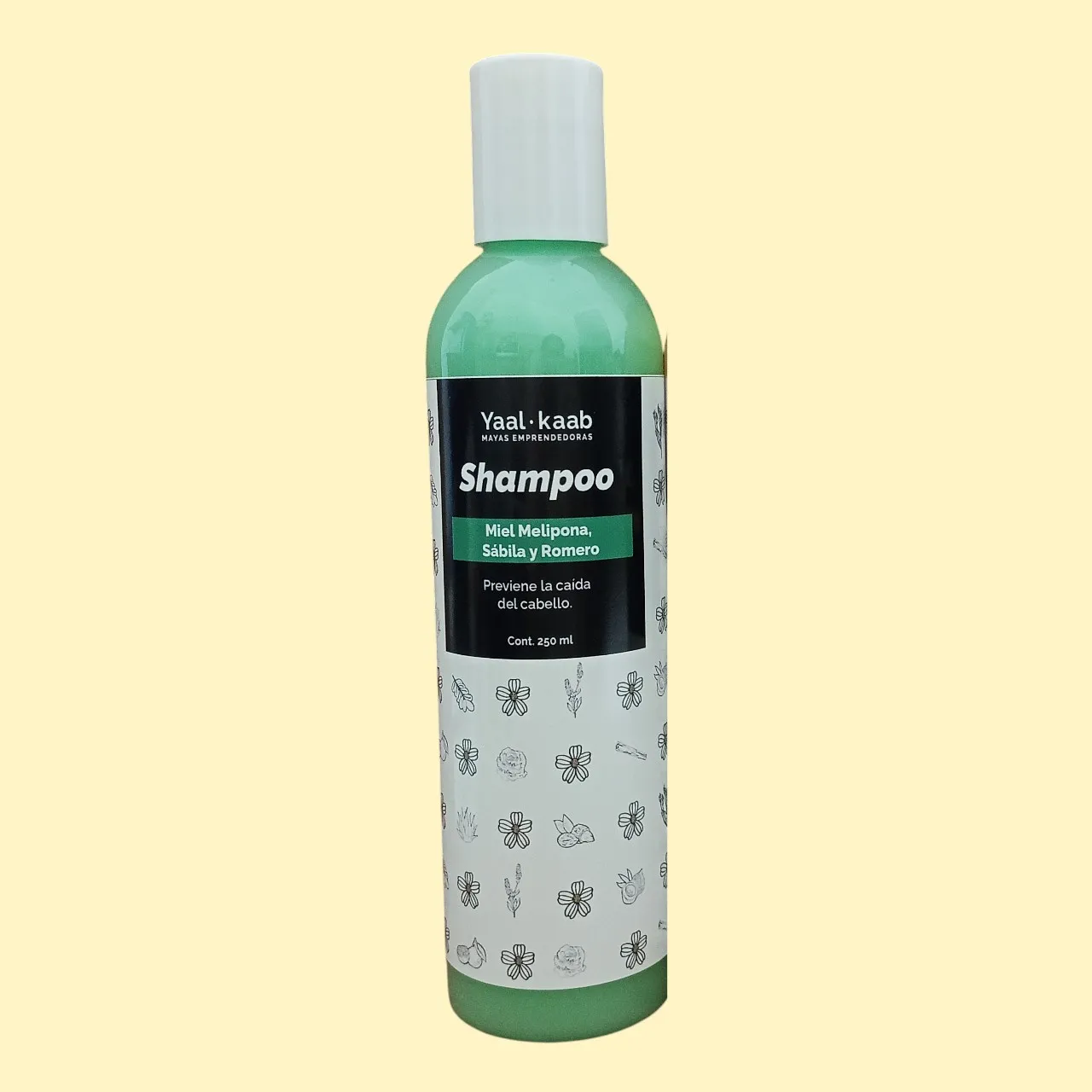 Shampoo liquido con miel melipona, sábila y romero 250 ml.