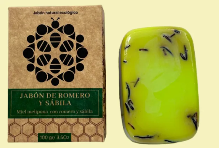 Jabón con miel melipona, romero y sábila, 45 gr.