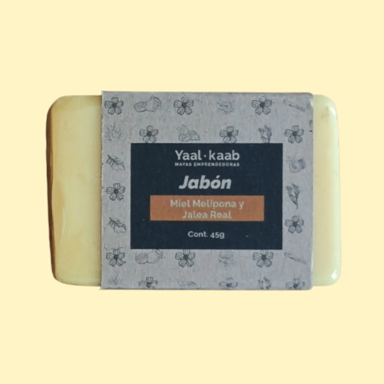 Jabón con miel melipona y jalea real, 45 gr.