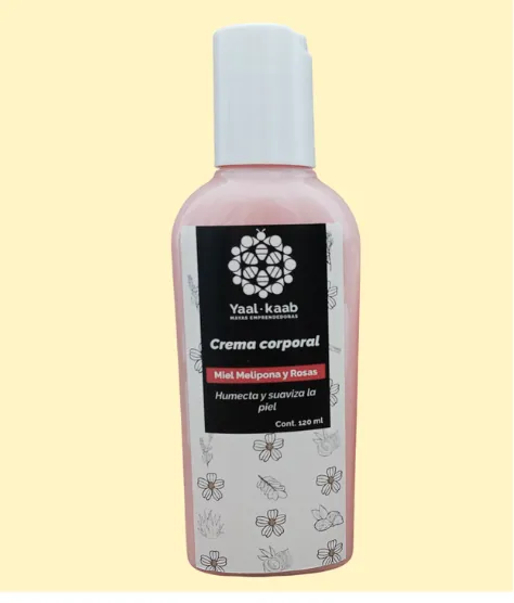 Cremas corporales: miel melipona y rosas, 120 ml.