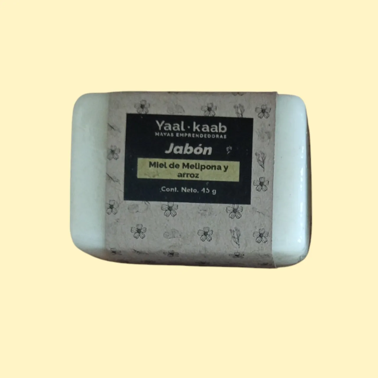 Jabón con miel melipona y arroz, 45 gr.